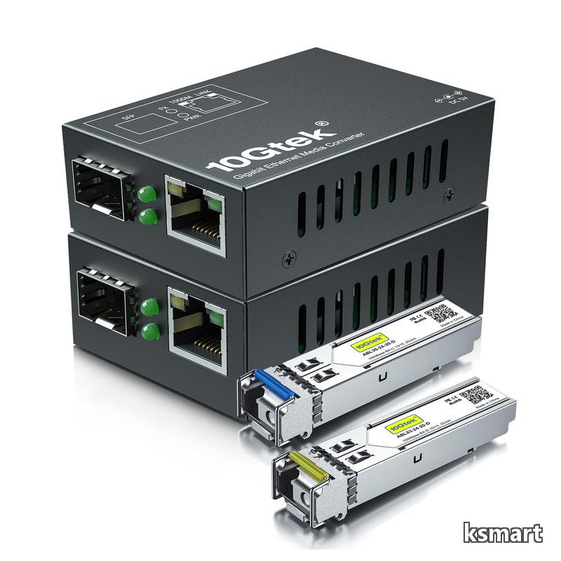 【送料無料】ギガビット 光メディアコンバーター 小さいサイズ 1対 シングルモード 1芯 LC ファイバー 1.25Gb/s BiDi 1000Base-LX SFPモジュール セット（1310/1550nm 500｜ksmart