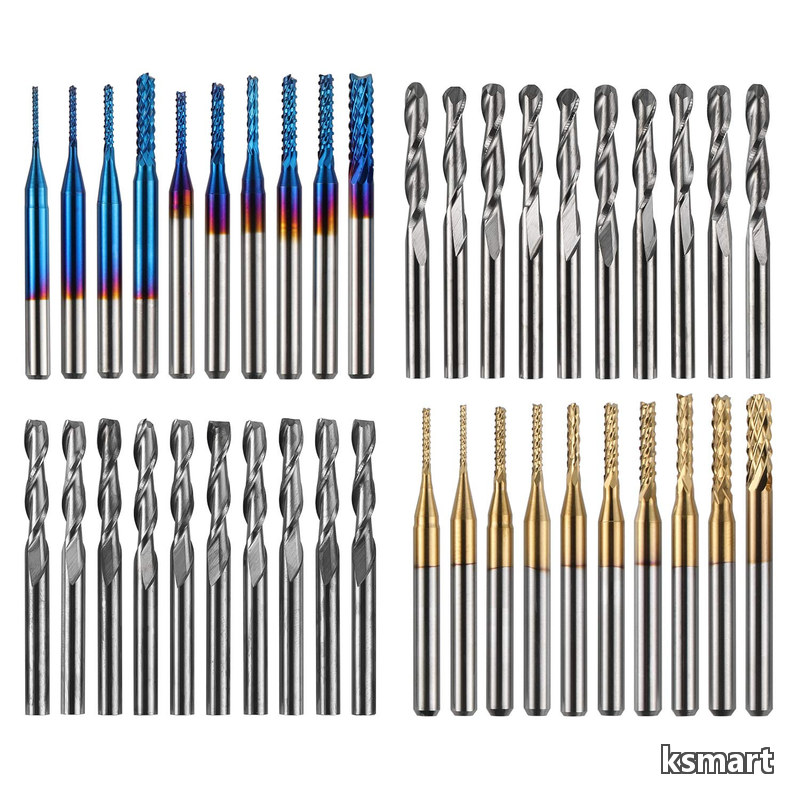 【送料無料】エンドミル 3.175mm軸(1/8"シャンク) 両刃 スクエアエンドミル & ボールエンドミル ナノ粒子コーティング 超硬合金&チタンコーティング ルータービット フラ|ksmart