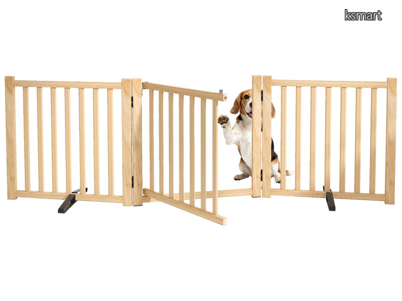 【送料無料】ドア付き 置くだけ 犬 ゲート ペットフェンス 高さ58cm 幅175cm 自立型ゲート 折りたたみ式 犬フェンス 室内用 ペット飛び出し防止柵 木製 玄関 軽量|ksmart