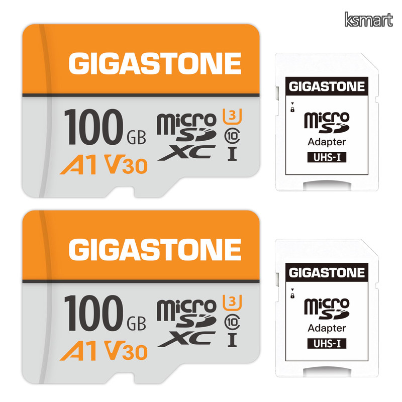 【貨物輸送無料】GIGASTONE マイクロsd歌留多 100GB 2個仕掛ける microSDXC A1 V30 U3 C10 100MB/s 行動写真機 運動競技写真機 4K Ultra 固定ディスク 映像媒体 映画化 SDアダプタ2枚付き添い人