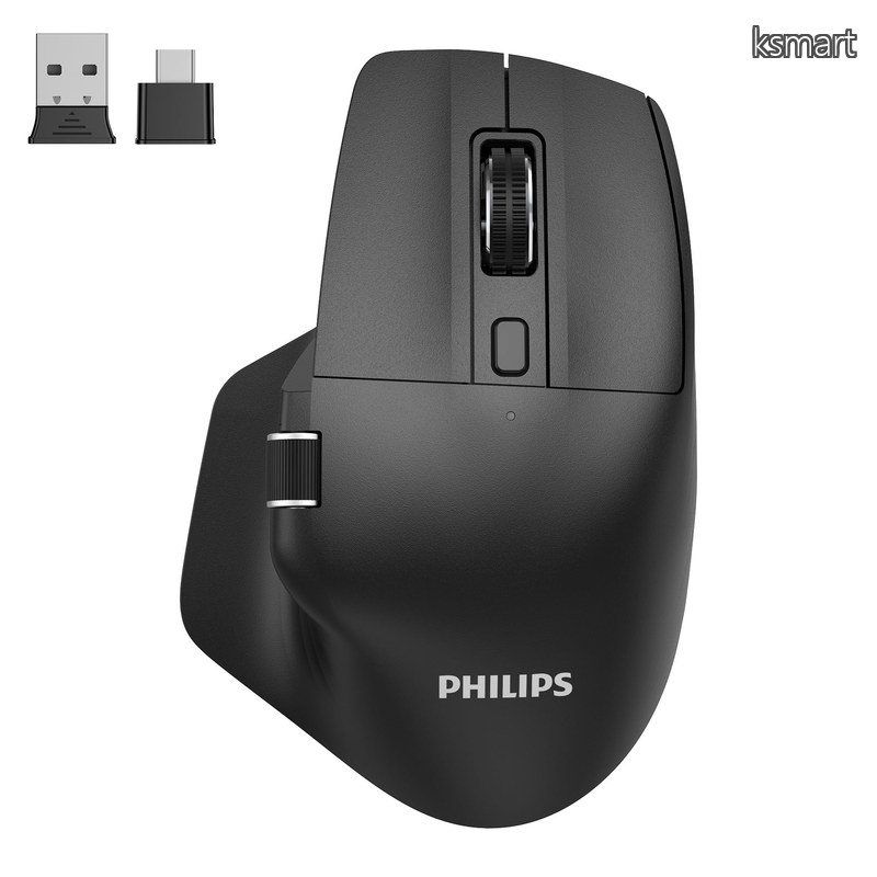 【送料無料】【PHILIPS ワイヤレスマウス】Bluetooth 5.0 USB-C USB-A対応 静音 充電式 最大100時間使用 サイドホイール搭載 横スクロール 7ボタン 3Dホイール 5段階DPI切替 右手用｜ksmart
