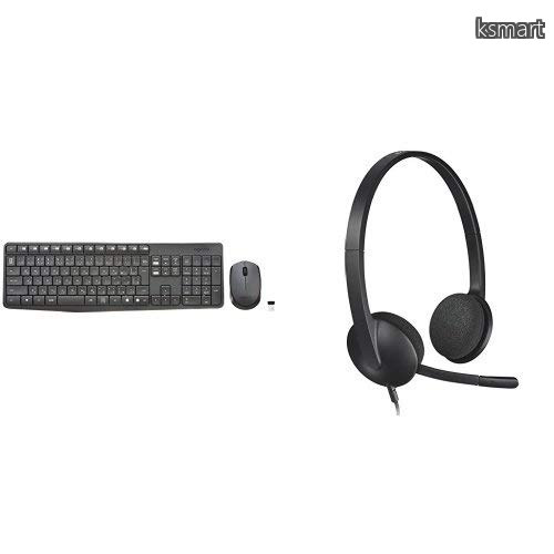 【送料無料】ロジクール ワイヤレスマウス・耐水キーボード MK235 + ステレオヘッドセット H340 ノイズキャンセリングマイク搭載 のセット｜ksmart