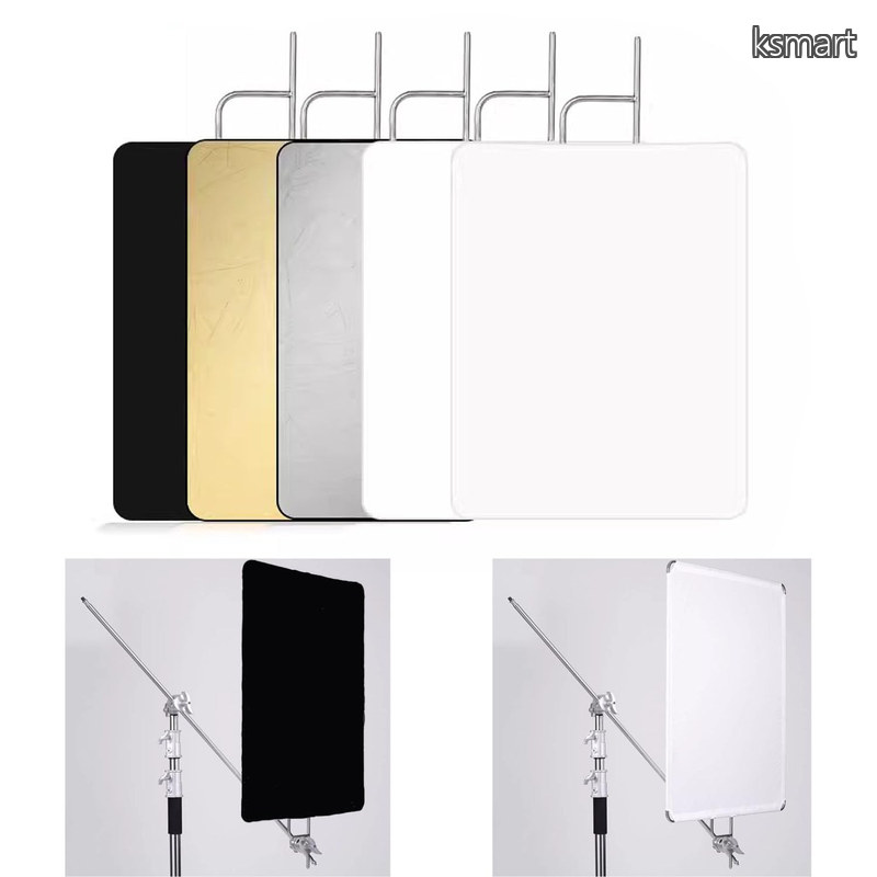 【送料無料】フラッグパネル 75&times;90cm スタジオ照明 ディフューザー付き 5-in-1 レフ板（金/銀/白/黒/半透明） ステンレス製 撮影機材 折りたたみ式 ポートレート｜ksmart