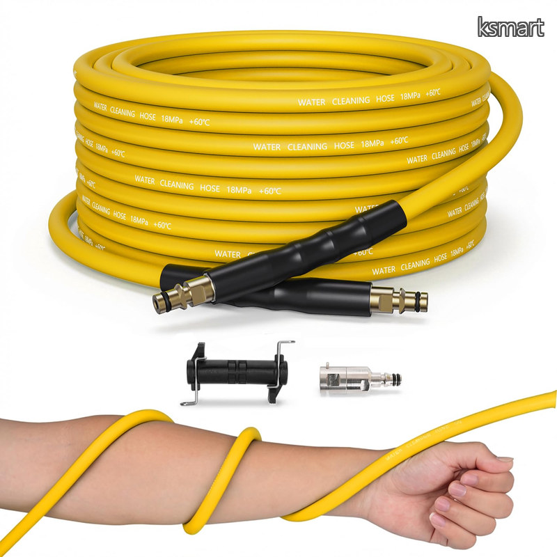 【送料無料】で対応（ねじれ防止用のスイベルジョイントと延長器具つき）(柔らかいねじれ防止ケルヒャーホース20ｍ)｜ksmart