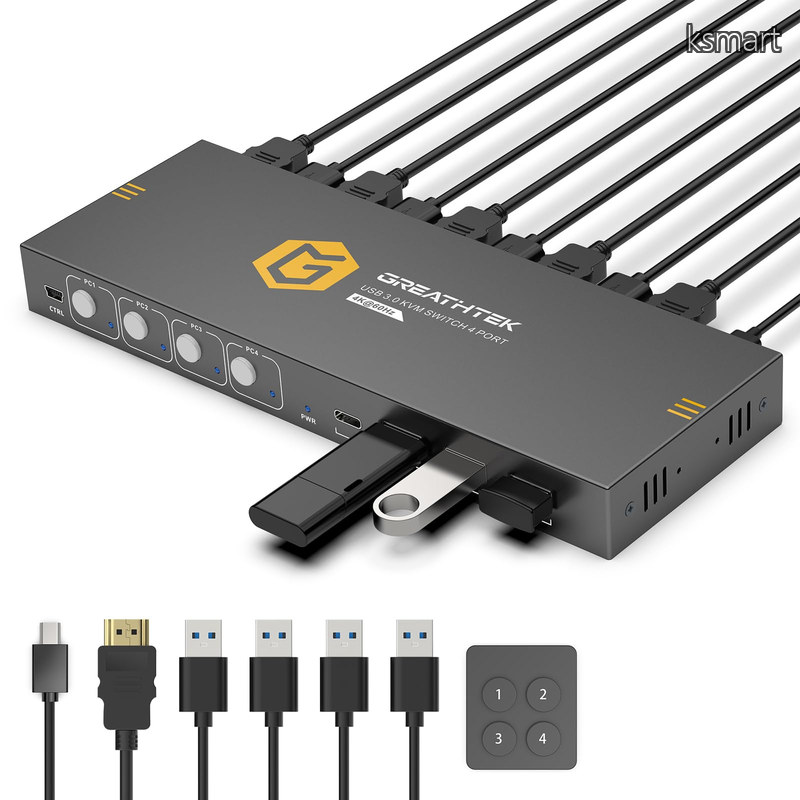 【貨物輸送無料】HDMI 4インプット1最終生産物 4K@60サイクル相応う USB3.0積み上げる USB-A×3/USB-C×1 KVMうつり変わり器 遠隔操作付き添い人 4台マイコン分かち合う 鍵盤・二十日鼠・管する分かち合う Windows/Mac/リナックス相応う