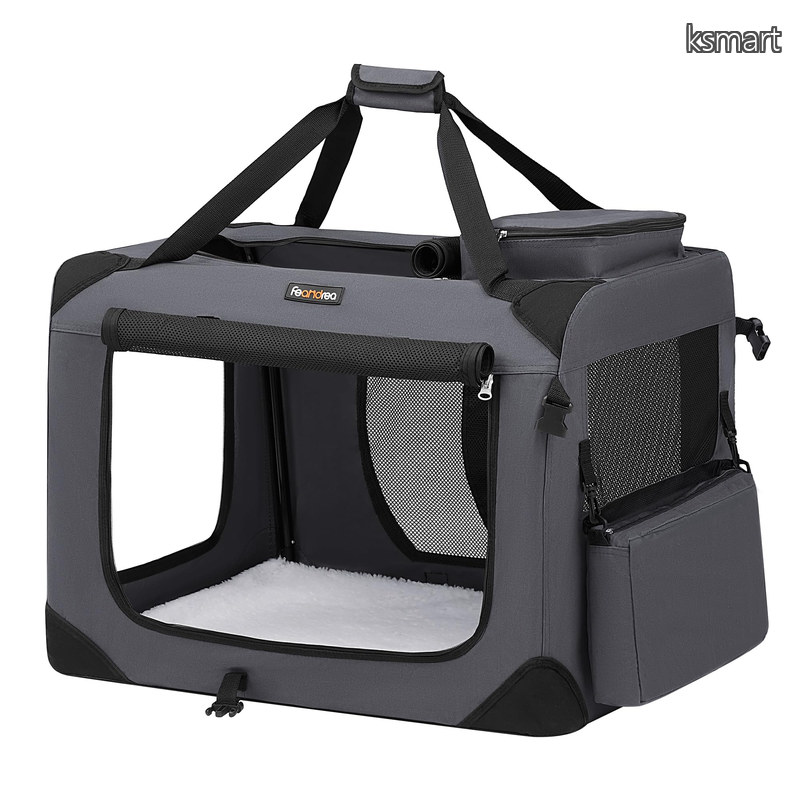 【送料無料】キャリーバッグ 中大型犬 70×52×52cm 犬用 ペットキャリー 折り畳める 室内外兼用 車用 病院 PDC70GY|ksmart
