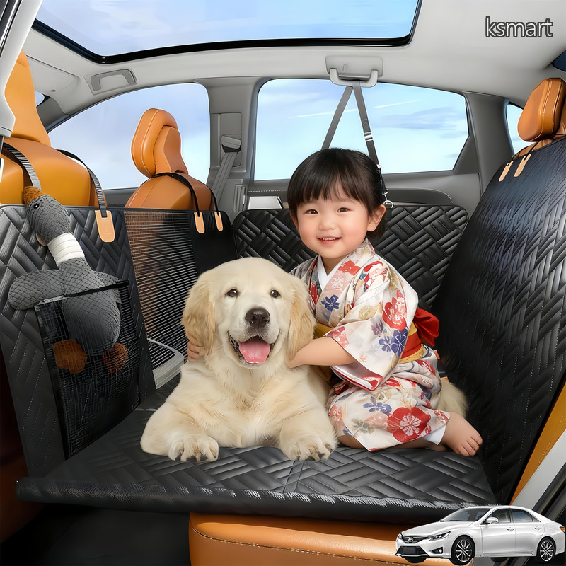 【送料無料】車 シート ペットドライブシート 車 犬 後部座席 犬 車用ベッド 犬ドライブシート 【業界新開発・8枚硬質ボード・両側ファスナー固定】安定?快適｜ksmart