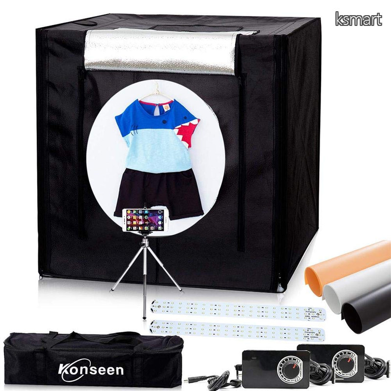 【送料無料】撮影ボックス 撮影キット 70x70x70cm 光度調整可能 192個 5500K LEDライト付き プロな 写真撮影 ボックス 撮影ブース 3枚PVC背景布 1枚柔光布付き|ksmart