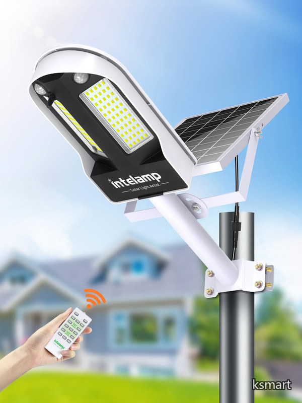 【送料無料】ソーラー街灯 人感センサー 6500K昼光色 照明 リモコン付き 【12500mAh大容量電池 光束最大3000ルーメン】長時間点灯 高輝度LED 【大型ソーラーパネル搭載&壁|ksmart