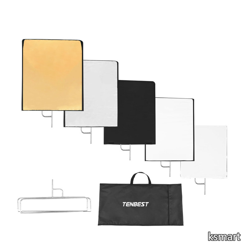 【送料無料】メタルフラッグパネル写真リフレクター 75x90cm ステンレス製 4-in-1リフレクター+ディフューザーキット 撮影用フラッグ 取り外し快速 スタジオ撮影｜ksmart