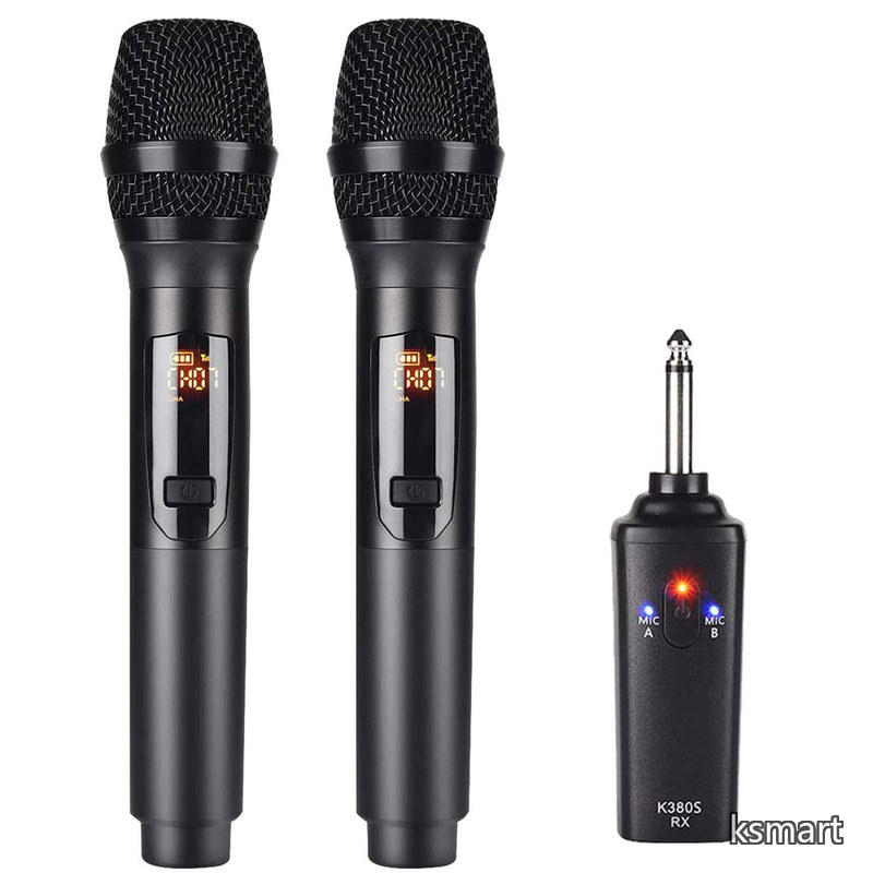 【送料無料】カラオケ 無線マイク 充電式ダイナミックマイク UHF 10チャンネル 技適認証済 ハンドヘルドマイク 6.35mmレシーバ付き 複数台同時使用 日本語取扱書付き 会議 カラオケマイク ホームパーティーに大活躍 (K380S)｜ksmart