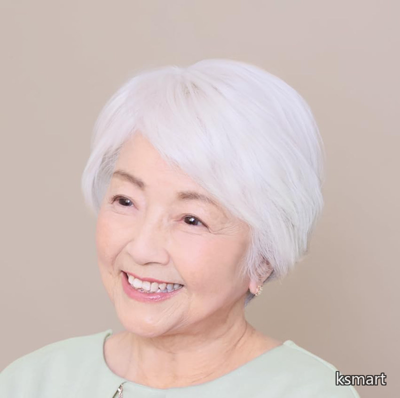 【送料無料】シエル 美来 部分用ウィッグ 耐熱 ショート 地肌付 (白毛100％)｜ksmart