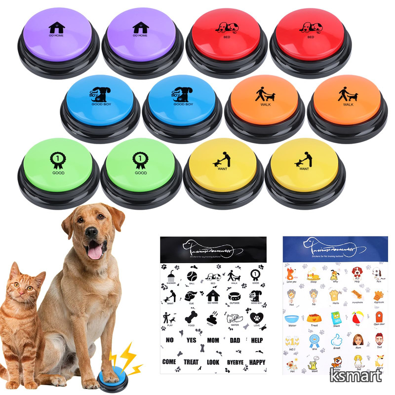 【送料無料】犬 ボタン 会話 音声記録可能 12個セット 30秒の録音 ペット ボタン 会話 ステッカー2枚 日本語説明書付き 犬会話ボタン 会話ボタン 犬 親子の交流に適しており の猫や犬に適しています 複数のペットを飼っているご家庭や、高度なトレーニングに最適です｜ksmart