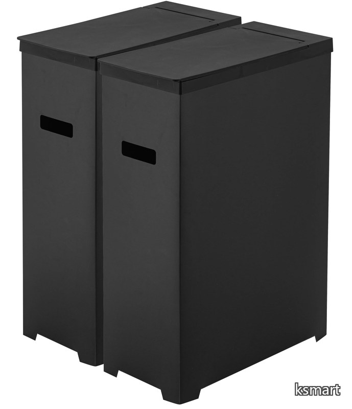 【送料無料】スリム蓋付きゴミ箱 2個組 ブラック 約W19&times;D40&times;H54cm(1個あたり) タワー 折り畳んで運べる 5206｜ksmart