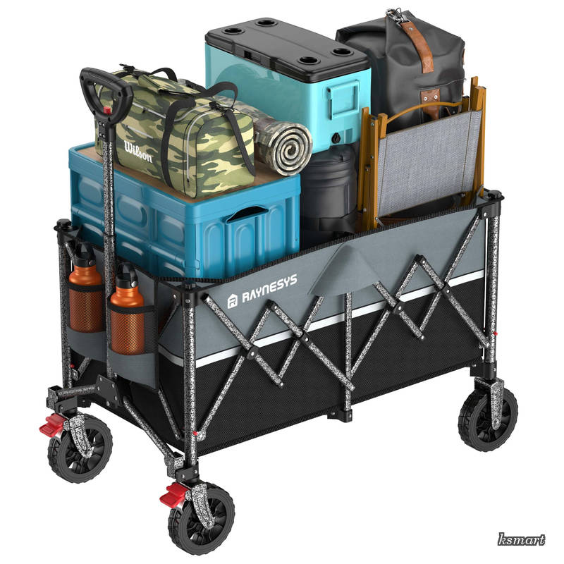 【送料無料】キャリーワゴン【2025新登場】【ブレーキ付き】 大容量150L 耐荷重150kg アウトドアワゴン 折り畳み式 キャンプカート ワンタッチ収束式 持ち運び便利 コンパクト 自立収納 静音 頑丈スチール制 多地形対応 キャンプ/砂浜/釣り/引越し/買い物/｜ksmart