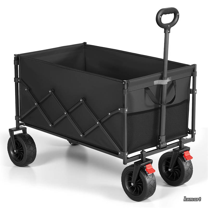 【送料無料】キャリーワゴン 折りたたみ キャリーカート 200L大容量 最大耐荷重180kg 大型タイヤ 2個は360&deg;回転 アウトドア ピクニック 買い物 ガーデニング キャンプ用 ブラック GFW201B01｜ksmart