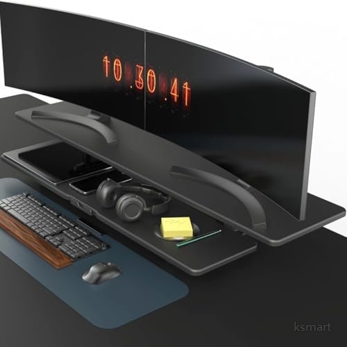 【送料無料】モニター台 卓上 2段収納 モニタースタンド 机上台 安定性 PC台 パソコン台 キーボード収納 プリンタ台 液晶モニター台 木製 パソコンラック ブラック｜ksmart