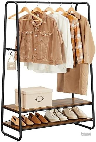 【送料無料】ハンガーラック 幅100cm 奥行45cm 高さ160cm コートハンガー 洋服掛け 室内物干し 衣類収納 おしゃれ ヴィンテージ風 木製 アイアン 頑丈 耐荷重160kg 組立簡単 北欧風 シンプル マルチラック｜ksmart