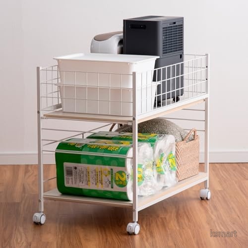 【送料無料】収納ラック 幅44cm キャスター付き 2段 大容量 可動棚 押入れ収納 収納棚 ワゴン 隙間収納 クローゼット 組み立て簡単 おしゃれ|ksmart