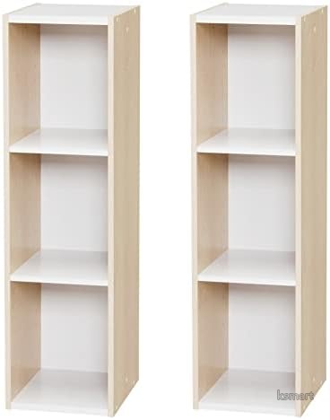 【送料無料】【2個セット】スリム収納ラック 幅25cm 高さ88cm 可動棚 耐荷重36kg ホワイト/ライトメープル おしゃれ リビング キッチン デスク周り｜ksmart