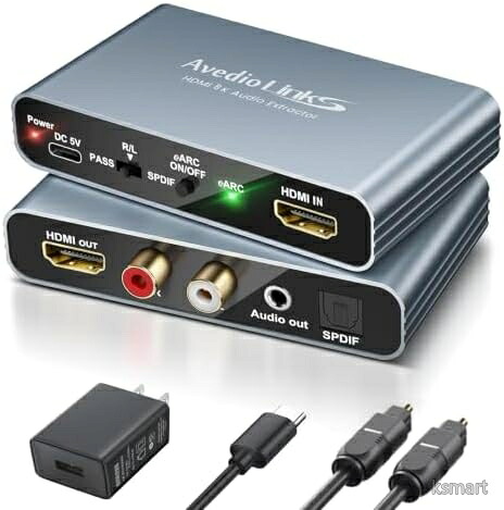 【送料無料】【HDMI 2.1 音声分離器】8K60Hz 4K120Hz対応 ARC eARC CEC 5.1ch光デジタル RCA 3.5mm出力 Dolby Atmos DTS ALLM VRR ゲーム PS5 Switch Xbox対応 アルミ製 ケーブル付き｜ksmart 7,706円