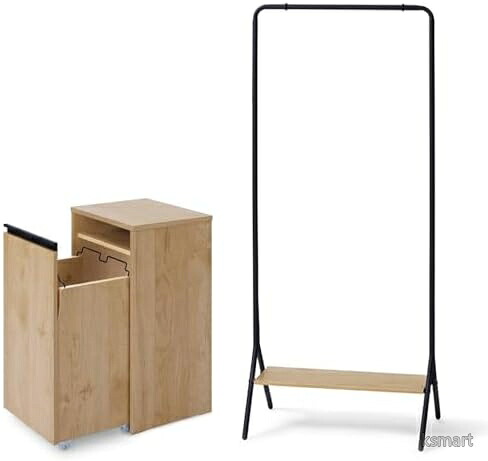 【送料無料】家具ワゴン ハンガーラック 2点セット スリム 奥行き 収納 目隠し 圧迫感軽減 新生活 一人暮らし ナチュラル ブラック 開放感 おしゃれ｜ksmart
