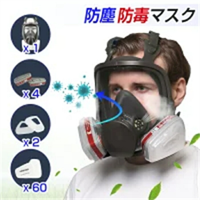 防毒ガスマスク 防塵・防毒フィルター付き 8-5034-11 隔離式防毒マスク(高濃度用2.0%以下)全面形 GM161-2