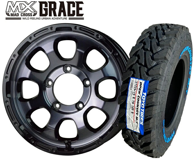 ☆送料無料☆ホットスタッフ マッドクロス グレイス BKC/BK 16インチ5.5J+20 5H139.7 TOYO オープンカントリーMT 225/75R16 103/100Q ジムニー用 タイヤホイール4本セット|KTfaith
