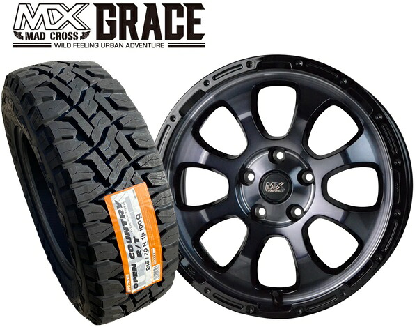 ☆送料無料☆ホットスタッフ マッドクロス グレイス BKC/BK 16インチ7.0J+38 5H114.3 TOYO オープンカントリーR/T 215/70R16 100Q デリカD5 アウトランダー タイヤホイール4本セット｜KTfaith