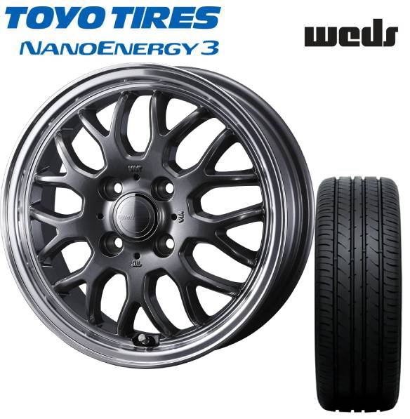■TOYO （トーヨー) NANOENERGY3 165/55R15 ■WEDS ウェッズ GYRAFT 9M 15インチ 4.5J+45 4H100　ガンメタ サマータイヤホイールセット 軽自動車用