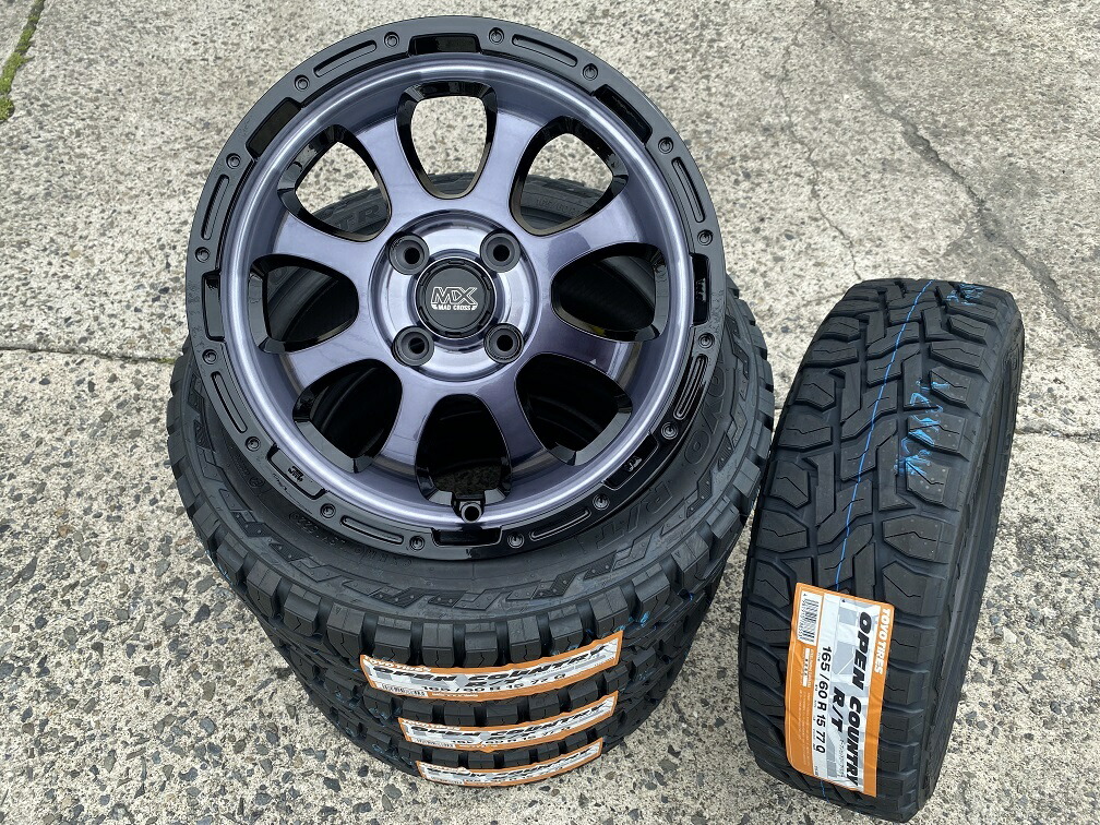 ☆送料無料☆ホットスタッフ マッドクロスグレイス 15インチ 4.5J+45 4H100(PCD100) TOYO オープンカントリーR/T 165/60R15 77Q ハスラー/リフトアップ車/アゲトラ/キャストアクティバ 新品タイヤホイール4本セット