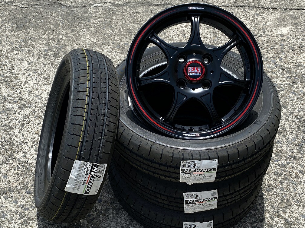 ☆送料無料☆ヨシムラ WRS Seven 14インチ4.5J+45 4H100(PCD100) ブリヂストンNEWNO 155/65R14 軽自動車/ワゴンR/スペーシア/エブリィ/タント/ウエイク タイヤホイール4本セット|KTfaith