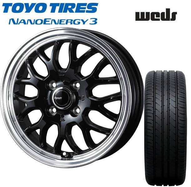 ■TOYO （トーヨー) NANOENERGY3 165/55R15 ■WEDS ウェッズ GYRAFT 9M 15インチ 4.5J+45 4H100　ブラック サマータイヤホイールセット 軽自動車用