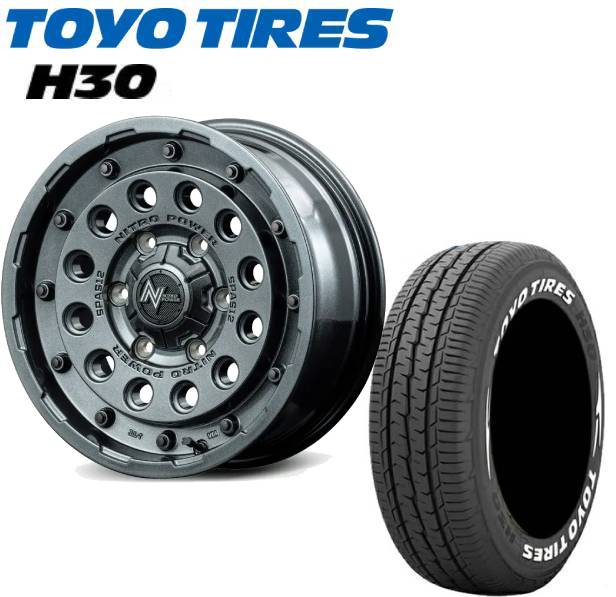 ■TOYO H30 トーヨー ホワイトレター 195/80R15 107/105N ■MID WHEELS NITRO POWER H12 SHOTGUN 15インチ 6J+33 6H139.7 GBK サマータイヤホイールセット ハイエース用|KTfaith