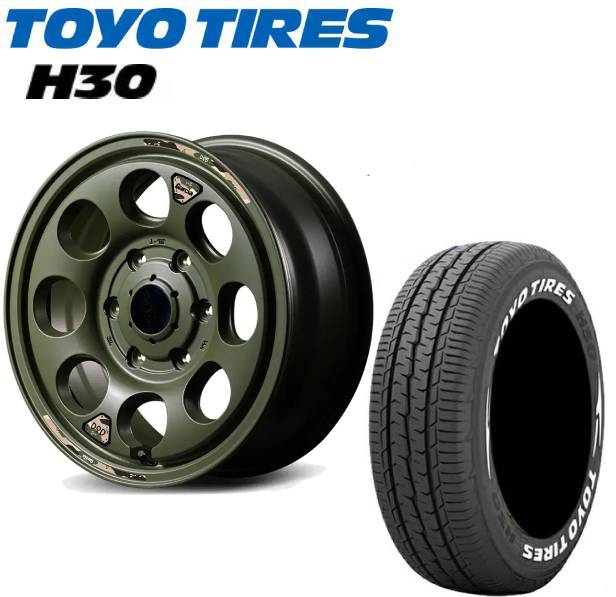 ■TOYO H30 トーヨー ホワイトレター 215/65R16 C 109/107R ■MID WHEELS MID×DOD ウシャリン 16インチ 6.5J+38 6H139.7 SOG サマータイヤホイールセット　ハイエース用