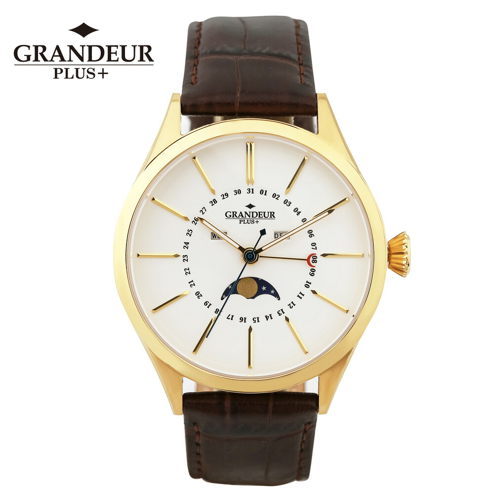 GRANDEUR PLUS グランドールプラス GRP011G1 ムーンフェイズ クオーツ クォーツ 牛革 レザー ウォッチ【送料無料】 watch 時計 お祝い プレゼント 【TVドラマ使用モデル】 1年保証 他店対抗価格|K・トレンド店