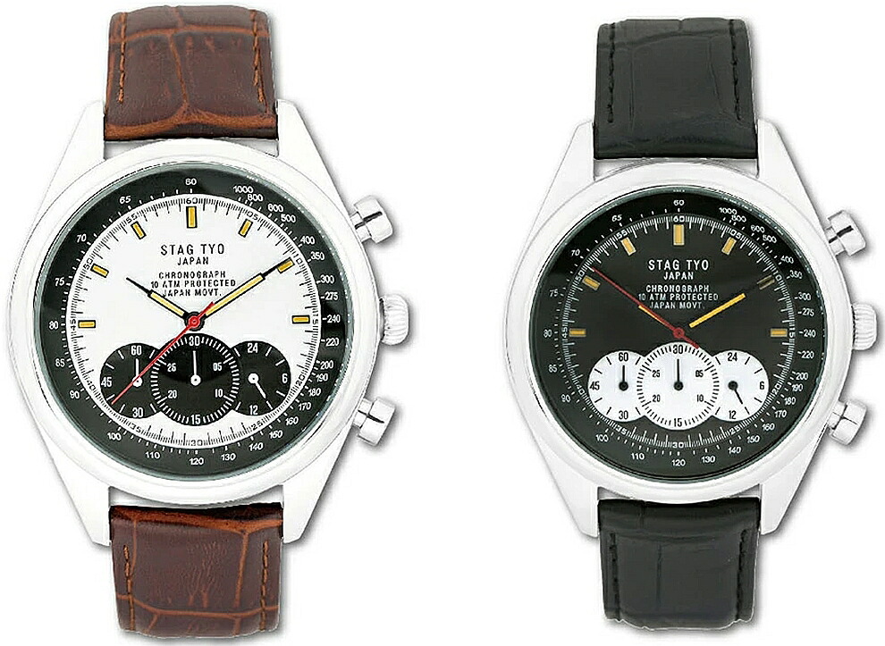 スタッグ クロノグラフウォッチ STAG STG014 【日本全国どこでも送料無料 SALE】 watch 腕時計 とけい メンズ 男性用ウォッチ TYO 国産高性能クロノグラフムーヴメント 日本製 1年保証 10気圧防水 贈り物 gift