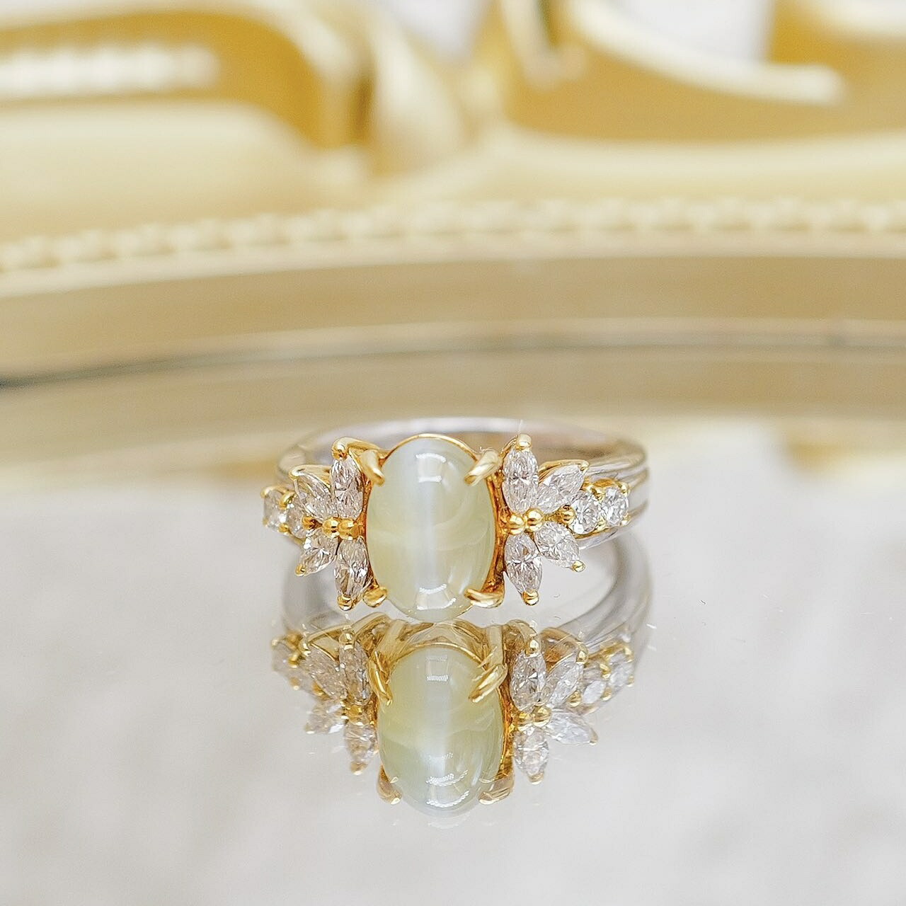 楽天市場】指輪 Pt900 キャッツアイ(猫目石)1.49ct ダイヤ0.30ct