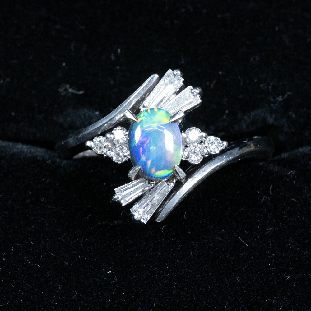 【中古】ブラックオパール0.54ct ダイヤモンド0.38ct リング PT900 16号|小池屋