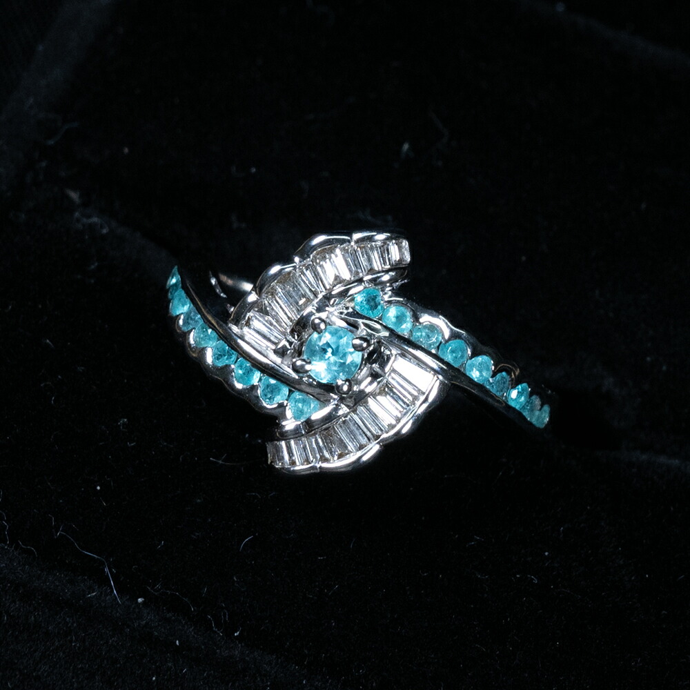 【中古】パライバトルマリン0.30ct ダイヤモンド0.16ct リング K18WG 13号|小池屋