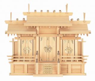 神棚 大屋根食い違い三社・大 (木曽ひのき) 桧 檜 ヒノキ 純国産 日本製 今めかしい 本体 三社