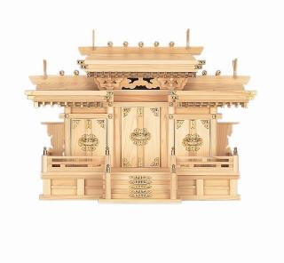 神棚 集合体組付大屋根食い違い三社・中 (ひのき) 桧 檜 ヒノキ 純国産 日本製 集合体組 今めかしい 本体 三社
