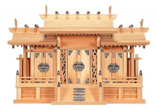 神棚 鳳凰三社しろがね色金具・中 (ひのき) 桧 檜 ヒノキ 御前上等神棚 純国産 日本製 勢揃え組 今めかしい 本体 三社 仏壇・仏具・神具-神棚