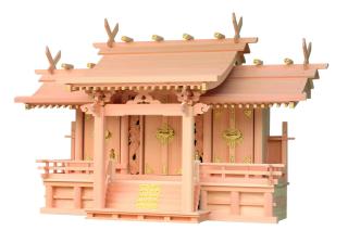 神棚 御前上等大型神棚 竜付長閑やかさ三社 (木曽ひのき) 桧 檜 ヒノキ 御前上等神棚 純国産 日本製 集合体組 今めかしい 本体 三社
