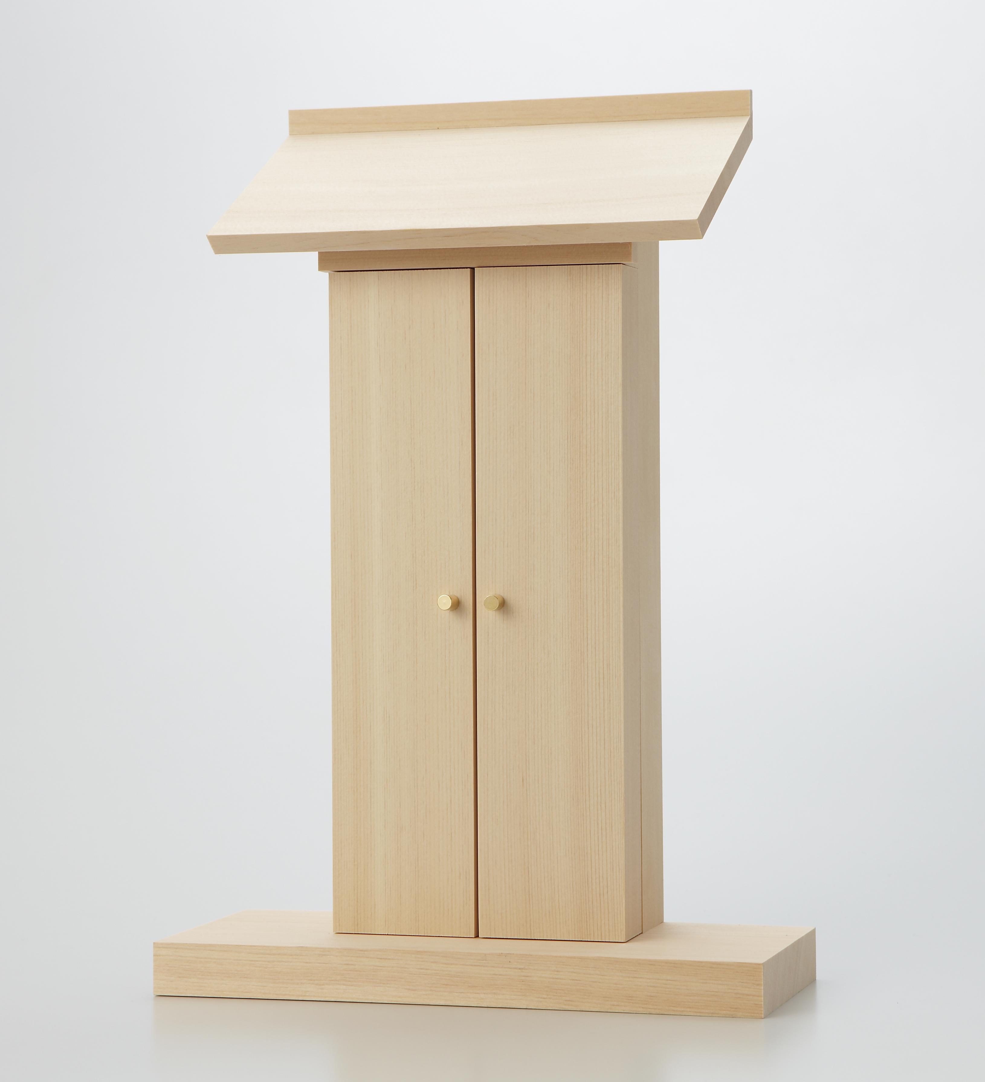 簡易神棚 モダン 神座 -sinza- ヒノキ 幅450×高さ70×奥行120mm お札立て お札受け 壁掛け 神棚 棚板 持ち送り式の通販