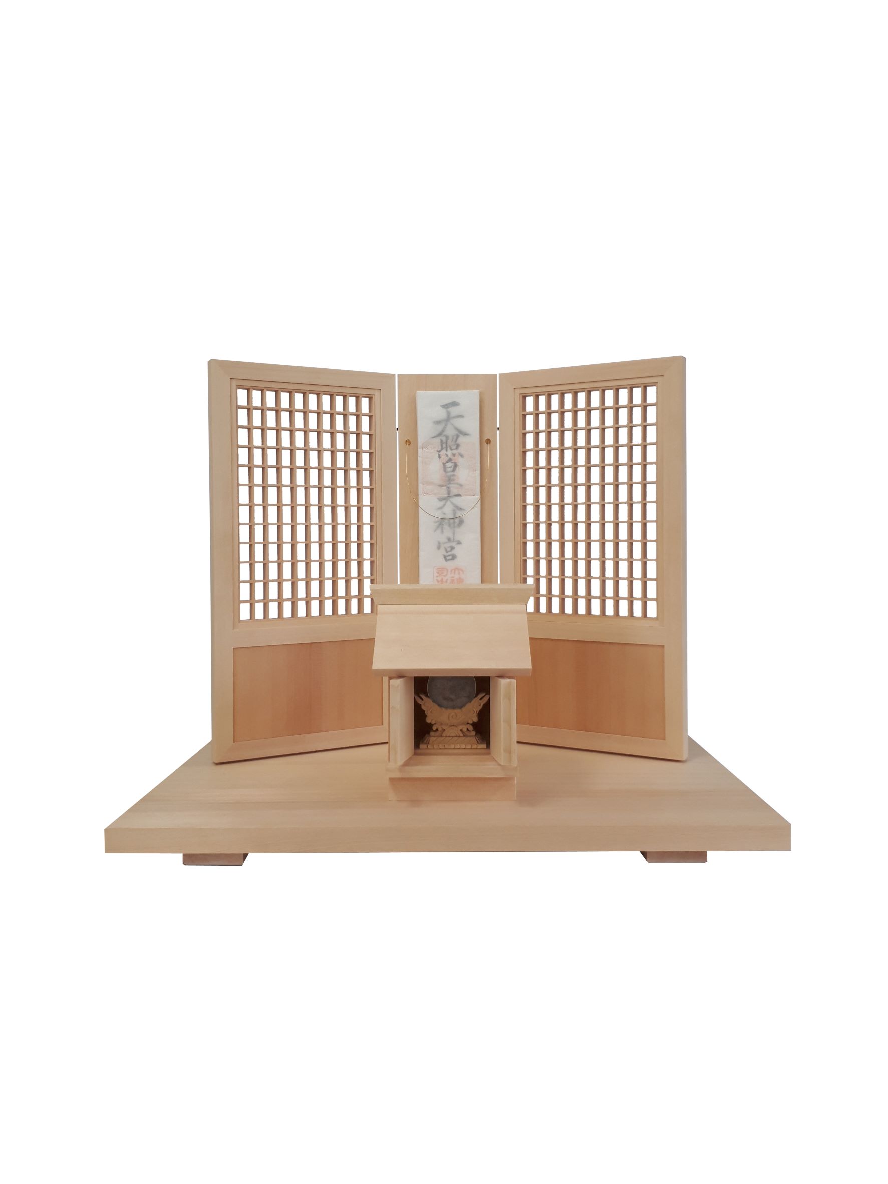 簡易神棚 モダン 神座 -sinza- ヒノキ 幅450×高さ70×奥行120mm お札立て お札受け 壁掛け 神棚 棚板 持ち送り式の通販