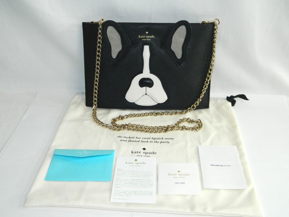 [中古] 送料無料 kate spade 2WAY チェーンショルダーバッグ マシェリアントワーヌシーマ クラッチバッグ フレンチブルドック ブラック 黒系 ケイトスペード USED品｜リサイクル半田店
