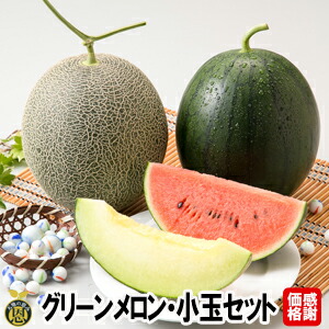 グリーンメロン・小玉スイカセット【送料無料】感謝価格　熊本県　肥後グリーンメロン　小玉スイカ