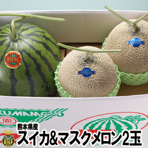 スイカ１玉・マスクメロン２玉　詰合せ【送料無料】熊本県産　西瓜　高級メロン　ギフト