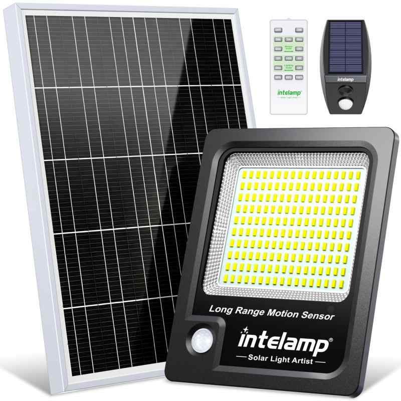 intelamp ソーラーライト 人感センサー 屋外 （2000LM高輝度・12000mAh大容量） LED 防犯・防災ライト IP65防水 玄関 庭 駐車場